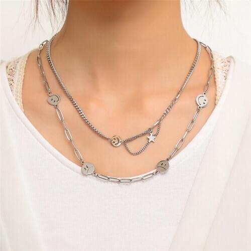 Stainless Egirl Steel Necklace Simple Smiley Women Necklace Ladies Girls Jewelry Silver Color Fashion Accessories Birthday Gift