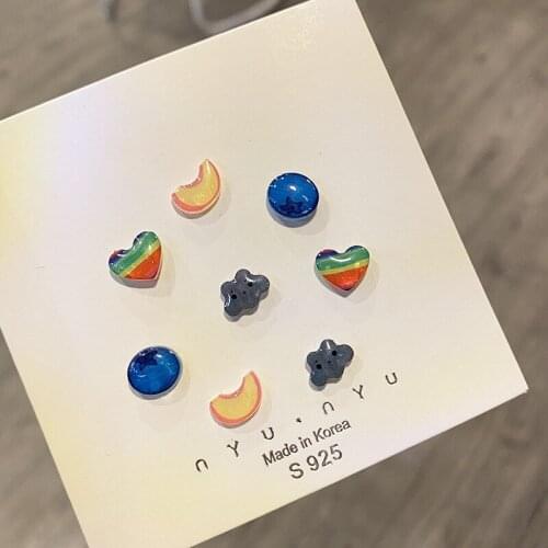QiLuxy Cute Colour Resin Heart Star Butterfiy Rainbow Stud Earrings Set for Women Girls Fashion Hypoallergenic Stud Earrings