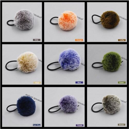 AIKELINA Winter Fashion Artificial Rabbit Fur Ball Elastic Hair Ties Ponytail Holders Girls Hairband Headband Hair Accessories