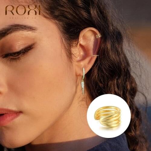 ROXI Simple C Shape Geometry Line Clip on Earrings for Women Girl Earring Cuff No Piercing 925 Sterling Silver Jewelry Oorbellen