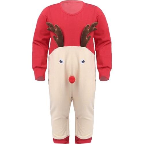 Christmas Baby Boy Girl Romper Newborn Infant Baby Long Sleeve One Piece Clothing Xmas Rompers Cute Cartoon Elk Red Jumpsuit