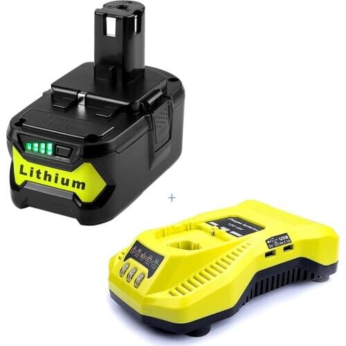 With charger 18V 6000mAhLi-Ion For Ryobi Hot P108 RB18L40 Rechargeable Battery Pack Power Tool Battery For ONE