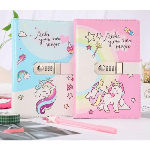 Unicorn Secret Diary with Code Lock Blockade Notepad Girls Password Book Cute Thick Journals Notebooks School School Supplies