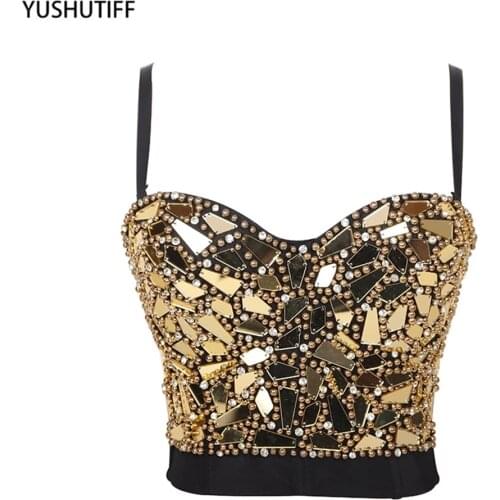 Sexy Beaded Diamond Sequins Women Camis Cropped Top Night Club Party Corset Crop Top To Wear Out Push Up Bustier Bra DB905