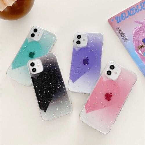 Stylish Transparent Epoxy Pink Blue Love Phone Case For iPhone 12 Mini 11 Pro XS MAX XR X 7 8 Plus SE 2020 ShockProof Back Cover