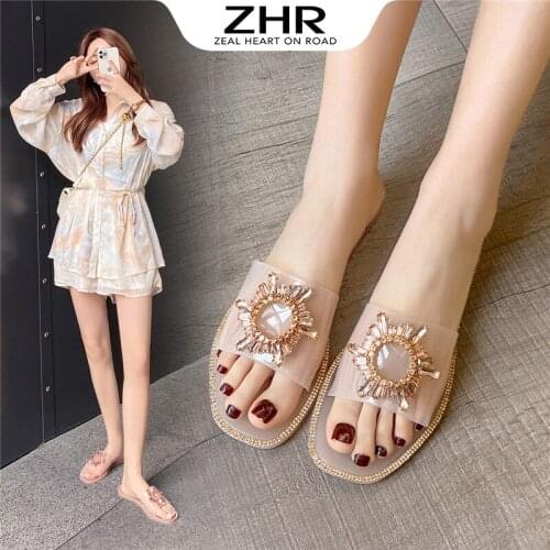 Water diamond fairy wind soft sole slippers ins tide fashion slippers women shoes woman slippers clear slippers women