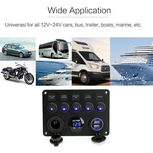 ON-OFF 5 GANG 2 USB 12V / 24V SWITCH PANEL FOR MARINE TRUCK CAMPING