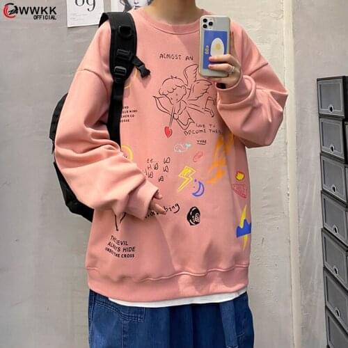 WWKK New Men‘s Long Sleeves Unisex Nice Hooded Hoodies Men Sweatshirts Streetwear Hip Hop Casual Cartoon Print Oversized
