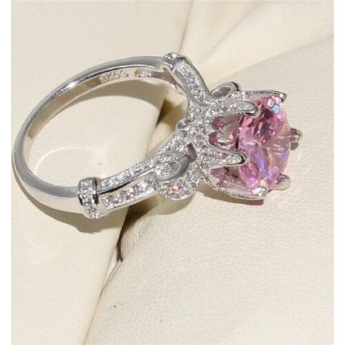Luxury 925 Sterling Silver Wedding Engagement Halo Rings For Women finger Big Pink 3ct Simulated Diamond jewelry wholesale