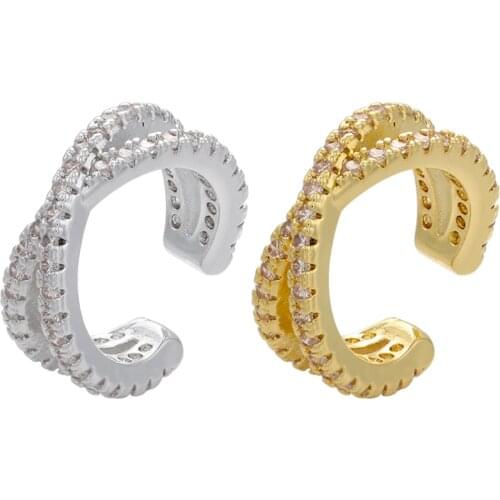 ZHUKOU Fashion Ear Cuff Bohemia Stackable X Shape CZ Rhinestone Small Earcuffs Clip Earrings for Women Wedding Jewelry VE378