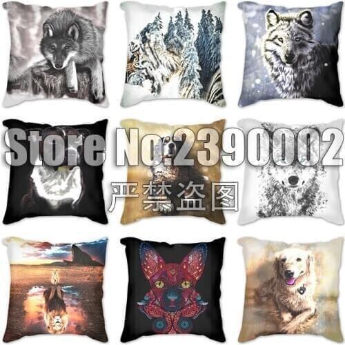 Animals tiger cat wolf elephant Print Decorative Cushions Pillowcase Polyester Cushion Cover Throw Pillow Sofa Decor Pillowcover