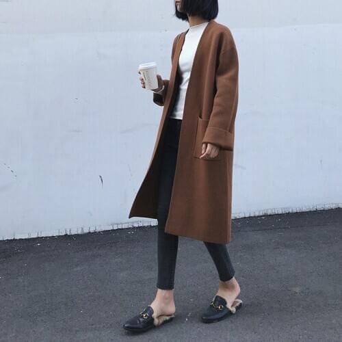 Winter New Style Thickening Long Knitted Sweater Coat Female Korean Version Loose Large Code Leisure Thick Long Cardigan AA5218