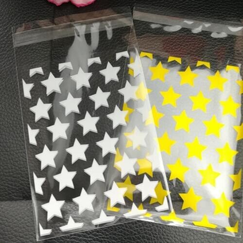 100pcs Plastic Transparent Cellophane Bags White Star Candy Cookie Gift Bag with DIY Self Adhesive Pouch Celofan Bags for Party