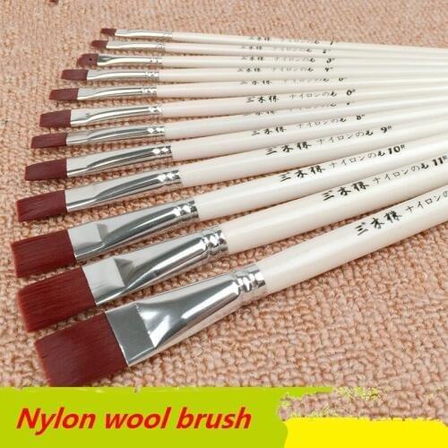 12 pcs/set Nylon hair flat head brushes watercolor paintbrush water powder brush oil painting brush pen acrylic brush pen set