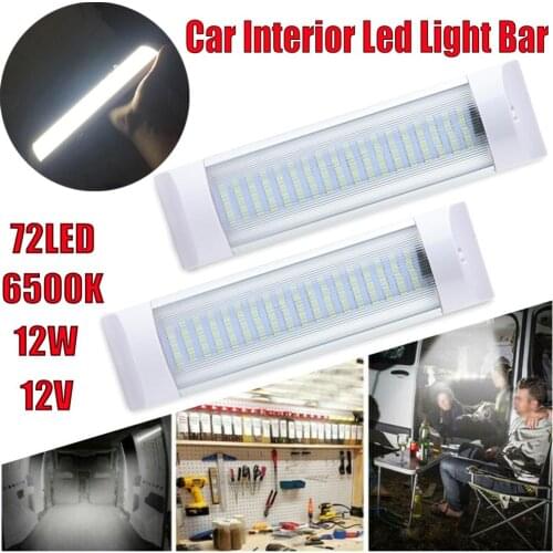 2PCS 12V Car Interior Led Light Bar 72 LED White Light Tube with Switch for Van Lorry Truck RV Camper Boat Indoor Ceiling Lights