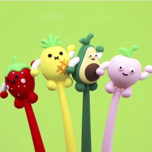 48 pcs/lot Bendable Avocado Fruit Gel Pen Cute 0.5mm black ink Neutral Pen School writing Supplies Promotional Gift