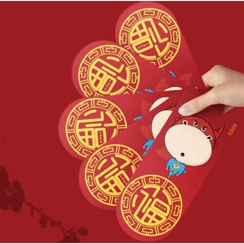6PCS Chinese Red Envelopes 2021 New Year Ox Red Envelopes Lucky Pockets Cartoon Chinese Red Packets For Birthday Gift Boxes
