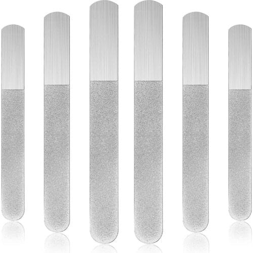 6 Pieces Stainless Steel Nail File Double-Sided Diamond Nail File Metal Nail File Manicure File for Family and Travel