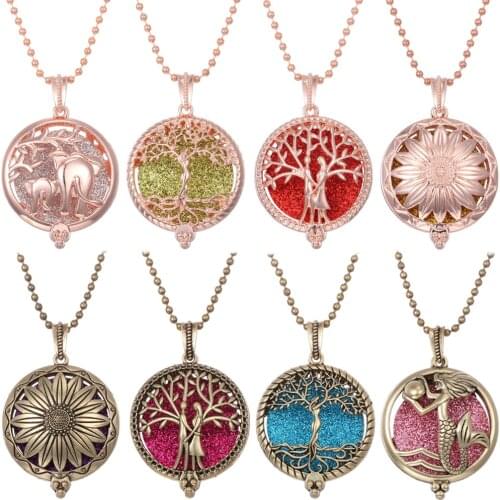Aromatherapy Necklace Tree of Life Flower Love Diffuser Jewelry Vintage Locket Pendant Perfume Essential Oil Diffuser Necklace