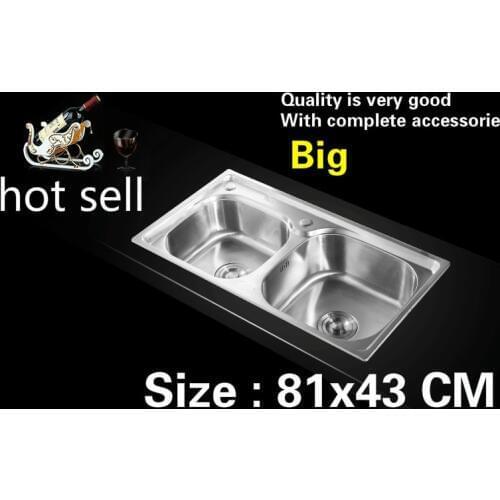 Free shipping Household big kitchen sink double groove sink do the dishes food grade304 stainless steel hot sell 810x430 MM