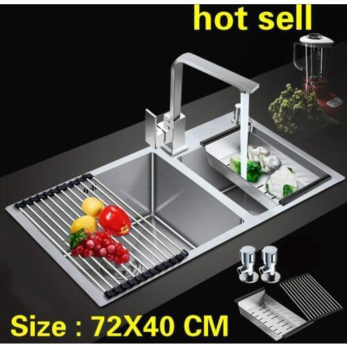 Free shipping Household vogue kitchen manual sink double groove do the dishes 304 stainless steel hot sell 720X400 MM