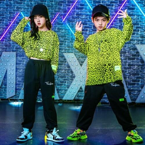 Kid Hip Hop Clothing Leopard Crop Top T-Shirt Tactical Cargo Pants Clothes For Girls Boys Jazz Dance Costume Rave Clothes XS1185