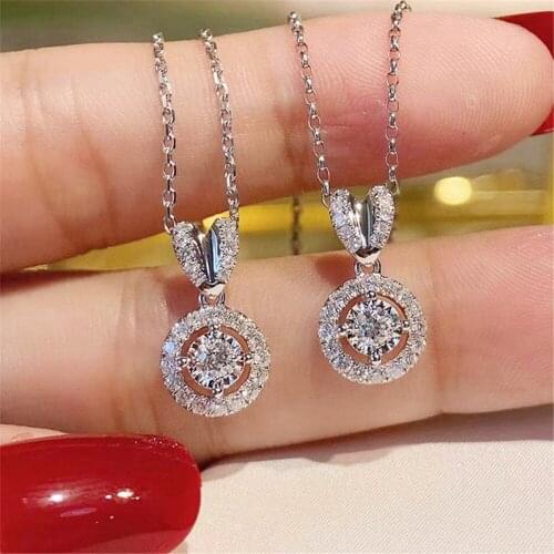 Ekopdee Fashion Luxury Round Pendant Zircon Necklace For Women Dainty Silver Color Crystal Love Necklaces Wedding Party Jewelry