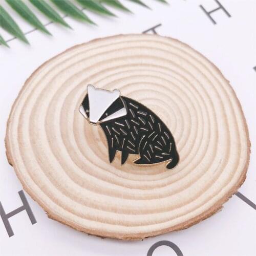 Cartoon Animal Black Dog Cat Fox Enamel Brooch Alloy Badge Denim Clothes Bag Pins Cute Punk Woman Jewelry Accessories Gifts