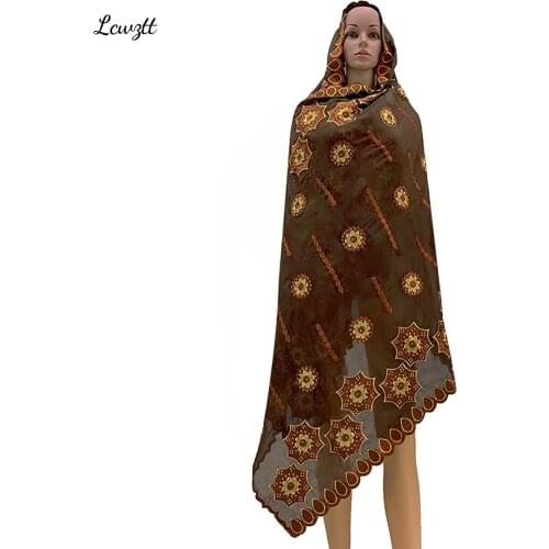 2021 Hot Sale African Women Scarfs Big Circle Design Big Embrodiery Cotton Big Size Muslim Scarf for Shawls Pashmina