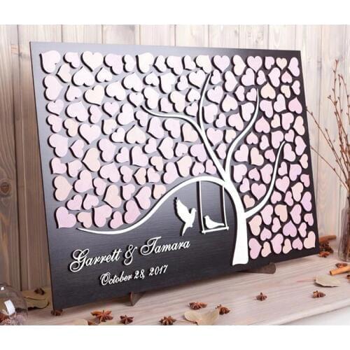 Personalized Wedding Guest Book Alternative Unique Wood Heart Tree Guestbook Love Birds Custom Wedding Guest Book Sign