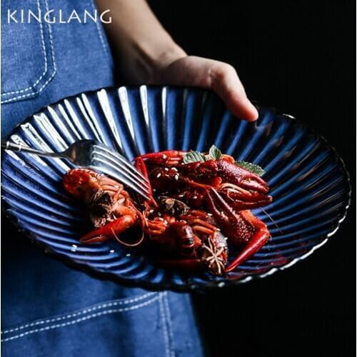 KINGLANG Japanese Deep Plate Ceramic Salad Plate Klin Glaze Round Soup Plate Noodle Dish