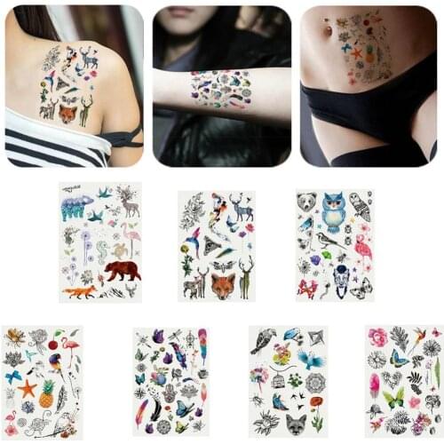 Colorful Animals Feather Hand of Fatima Temporary Tattoo Hand Body Art Sticker