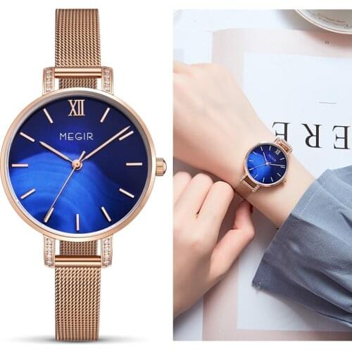 MEGIR 2021 New Rose Blue Women Watches with Japan Movement Top Brand Luxury Ladies Wristwatch for Girls relojes para mujer