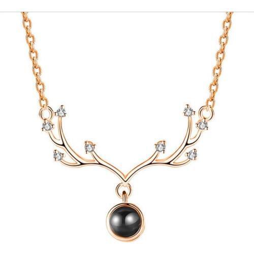 Fashion 925 Sterling Silver Necklace For Girls Choker Jewelry Trendy Rose Gold Sika Deer Penddant Necklace Women Princess Bijou