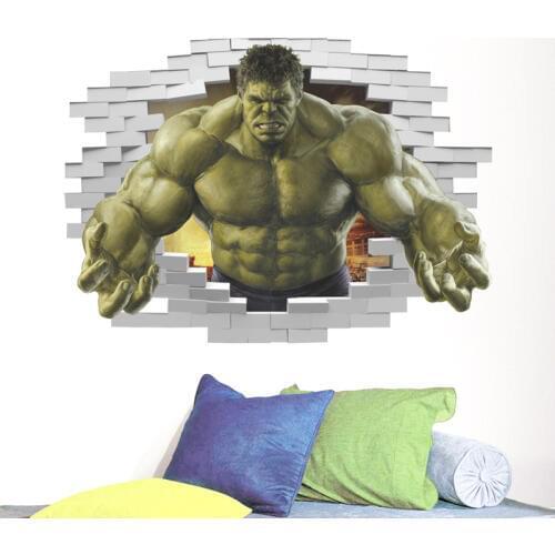 Disney Marvel Toy Stickers Avengers Super Heroes 3D Wall Hole Hulk Stickers For Kids Nursery Room accessories Decorative Poster