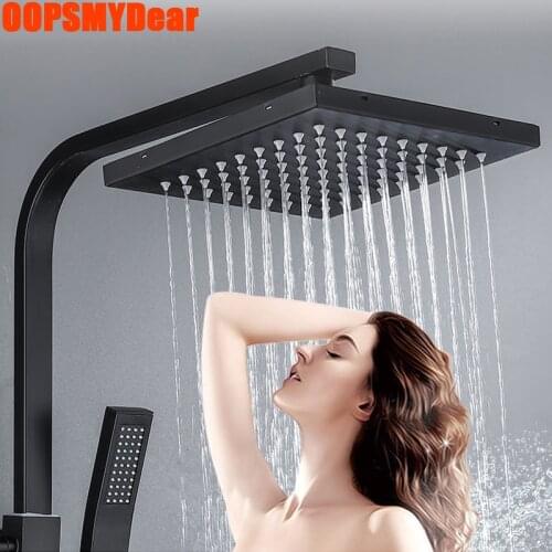 8 Inch Black Shower Head Bathroom SPA Rainfall Square Showerhead Ceilling Rain Bath Tube Bar Stainless Steel Gold Shower Faucet