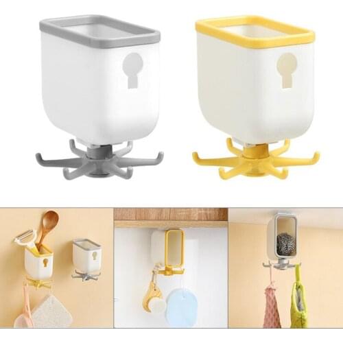 Wall Mount Storage Case with 6-Claw Rotatable Hook Universal Hanger Hanging Gadgets Storage Accessory for Bath Kitchen TS2