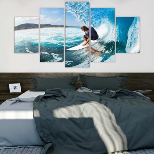 Wall Art Canvas Pictures 5 Piece Prints Surfer Figure Posters Modular Pictures Home Decor Living Room Decoration Paintings