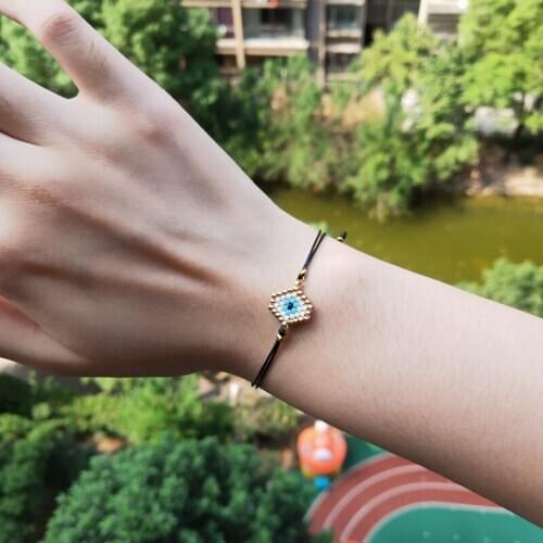 Fairywoo Blue Eye Brecelet New Turkish Evil Eye Pendant Jewelry Women Accessories Adjustable Rope Miyuki Beaded Charms Bracelets