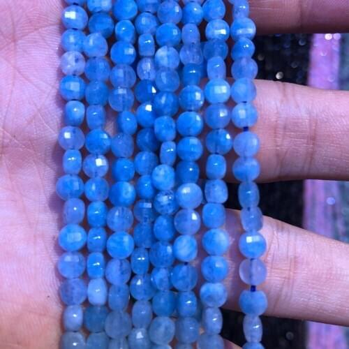 Wholesale 2strings Natural Aquamarin e Beads 2x4mm Faceted Bean Coin Gem Stone Loose Beads For jewelry DIY 15.5"/string