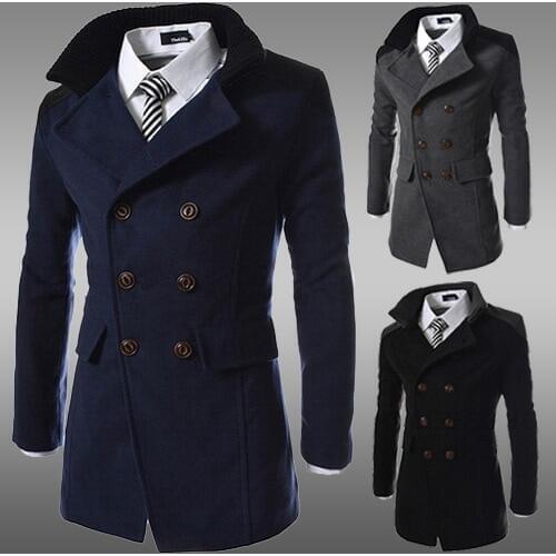 Fall And Winter Clothes Double Breasted Trench Coat Mens Outerwear Korean-Style Fashion Lapel Double Sided Wool Long Coat