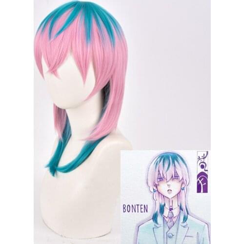 Anime Tokyo Revengers Cosplay Rindo Haitani Cosplay Wig Pink Mixed Blue Heat Resistant Synthetic Hair + Tattoo Sticker + Wig Cap