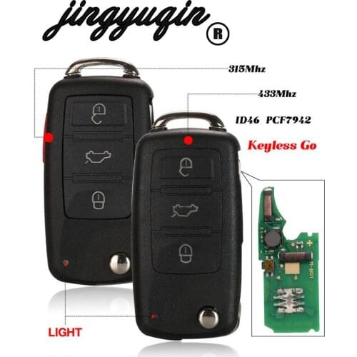Jingyuqin Remote 315/433mhz id46 pcf7942 Control Folding Car Key For VW Polo Golf MK6 Tiguan Touareg ... 202AD 202H 202Q
