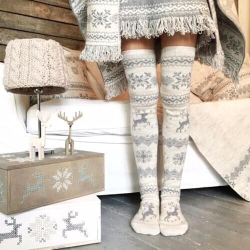 Christmas Snowflake Elk Knee Socks Women Thigh High Long Socks Knit Over Knee Socks Xmas Medias De Mujer Thigh High Socks
