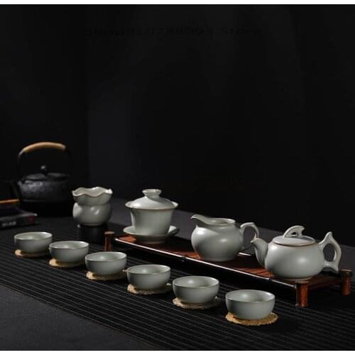 Ru Kiln Tea Set Set Taiwan Guanjie Ru Porcelain Ceramic Open Household Cover Bowl Teapot Tea Cup Set Gift Box