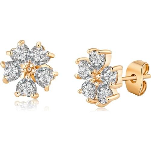 Love & Annie Snowflake Flower Stud Earrings Cute Earrings for Women Heart CZ Gold Color Small Earrings Christmas Gift