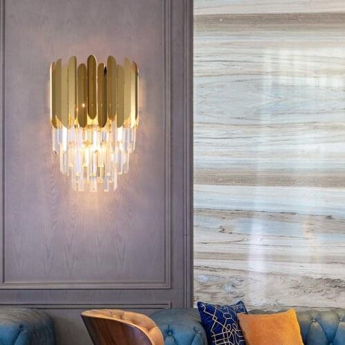Modern Wall Sconce Lamp Luxury Golden Crystal Wall Light Fixture Bedside LED Wall Lamp Lighting