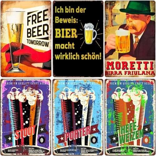 Vintage Wall Art Beer Alcohol Metal Plate Signs Decor Retro Poster Club Cafe Bar Accessories Plaques Home Decoration 20x30CM
