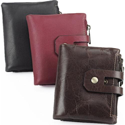 Vintage Multifunctional Double Zipper Wallet For Men RFID Genuine Cow Leather Coin Purse Classic Male Card Holder Secure Walet