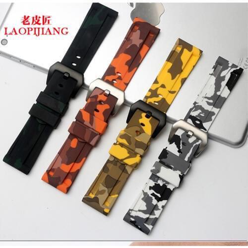 Waterproof Hight quality nature silicone camo color watchband fit PAM111 watch with stainless steel clasp for men rubber strap